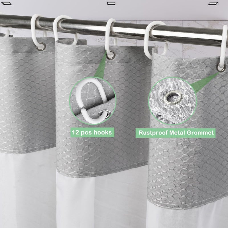 UFRIDAY Waffle Weave Fabric Shower Curtain with Mesh Window, Heavy Duty Decorative Bathroom Curtain with White Pique Pattern, Spa-Like Hotel Luxury, Water-Repellent,72 x 72 Inches - Image 2